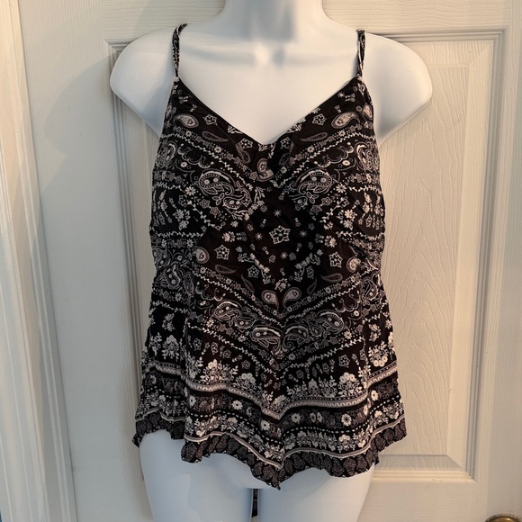 No Boundaries Tops - No Boundaries Black and White Paisley Camisole